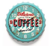 Menterry Bottle Cap Design Iron Retro Wall Clock, 13 inch Vintage Style, Silent Non-Ticking Battery Operated Creative Decor Wall Clocks for Cafes,Farmhouse,Office,Kitchen (Blue)