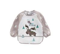Mentin Bavoir Etanche à Manchs Longue, Tablier d'Alimentation de Jeu, Bavoir Imperméable Unisexe pour Bébé de 1 ans à 3 ans (Marron)