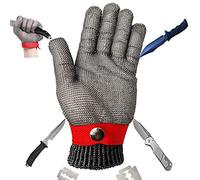 Mentin Gant de Boucher en Cotte de Maille Acier Inoxydable résistant Coupe Bleu Haute Performance Niveau 5 Protection 24cm (Rouge)