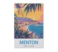 Menton Cote D'azur Poster de Voyage Vintage,Puzzles pour Adultes Puzzle 1000 Pièces pour Adolescents Adultes Jeux De Puzzles Amusants uzzle en Bois Cadeaux De Noël Et d'anniversaire(75x50cm)-E24