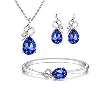 Menton Ezil Parure de bijoux charmantes en cristal pour femme - Plaqué or blanc 18 carats - Bracelet et boucles d'oreilles - Idée cadeau pour la fête des mères, Medium, Cristal, Saphir bleu créé