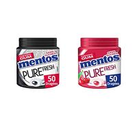 Mentos Chewing-Gum Mentos Pure Fresh Menthe Réglisse au Thé Vert Chewing-Gum Sans Sucres, 50 Dragées, 100g & Chewing-Gum Mentos Pure Fresh Cerise - Chewing-Gum Sans Sucres - Boîte de 50 Dragées
