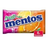 Mentos Fruits – 3 goûts assortis (fraise, orange, citron) – Lot de 4 rouleaux 152 g