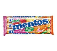 Mentos Fruit Multipack 3 rouleaux de dragées à mâcher au goût de fruit 114g