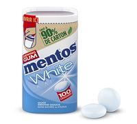 MENTOS GUM - Chewing-Gum White Menthe Douce - Chewing-Gum Blancheur Sans Sucres - Haleine Fraîche - Sourire Éclatant - Boîte en carton de 100 Dragées - 150g