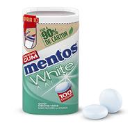 MENTOS GUM - Chewing-Gum White Menthe Verte - Chewing-Gum Blancheur Sans Sucres - Haleine Fraîche - Sourire Éclatant - Boîte en carton de 100 Dragées - 150g