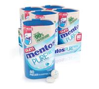 Mentos Pure Fresh Chewing Gum, Sugar-Free, Xylitol, Fresh Mint, 80 pièces, recyclable 90% Paperboard Bottle, Pack of 4 Bottles
