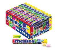 Mentos - Boîte de 40 Rouleaux Rainbow - Bonbons Tendres et Croquants, 7 Fruits Assortis - Fraise, Pomme, Orange, Raisin, Pastèque, Myrtille, Pamplemousse - 40 Rouleaux à Partager