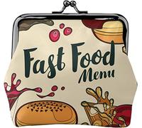 Menu de Restauration Rapide dans Un Porte-Monnaie en Cuir de Style rétro pour Femme, Petite Pochette à la Monnaie avec Fermoir à Fermeture à glissière et Fermeture à Boucle pour Cadeau Fille