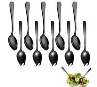 MENUY 10 Pcs Couvert a Salade, Cuillère et Fourchette, Cuillères à Salades Noire Polie Miroir, Lavable au Lave-Vaisselle, Convient pour la Maison, Le Restaurant Les Fêtes