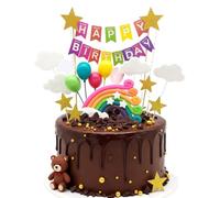 MenYiYDS 1 ensemble Décoration de Gâteau, decoration gateau anniversaire,Happy Birthday Gâteau arc-en-ciel, Decoration Cake Topper Ballon Étoiles Topper pour Fête de D'anniversaire Fille