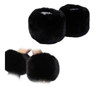 MenYiYDS 2 Pcs Chauffe-Poignets pour Femme, Poignets en Fourrure de Fourrure, Poignets en Fausse Fourrure, Gants, Chauffe-Poignet,Fausse Fourrure,Hiver,Chauffe-Poignet, Gilet, Veste pour Femme,Noir