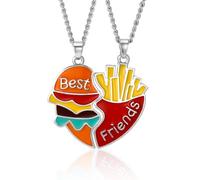 MenYiYDS 2 Pcs Collier BFF Collier de l'amitié Mignon Burger et Frites Bijoux Pendentif Meilleure Amie Fille Cadeau d'anniversaire Chaîne Rouge Jaune