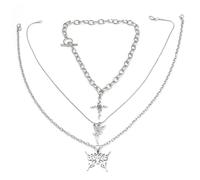 MenYiYDS Collier en Argent Sterling 925 Brillant Papillon Gland Collier Femme Three Couche Pendentif Clavicule Chaîne Bijoux De Fête De Mariage