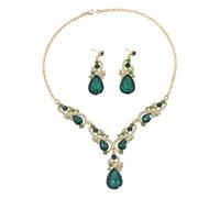 MenYiYDS Femme Parure Bijoux Mariage Cristal Oval Cluster Collier Plastron Boucles d'oreilles Pendantes Emeraude Ton d'argent,Mariage Marié Goutte d'eau Cluster Collier+Boucles Parures Bijoux