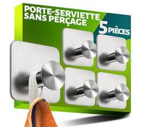 Menz 5 Pièces Crochet Adhesif Mural, Porte Serviette Salle de Bain, Etanche Autocollan Accroche Pour Torchon de Cuisine, Argent