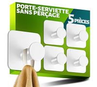 Menz 5 Pièces Crochet Adhesif Mural, Porte Serviette Salle de Bain, Etanche Autocollan Accroche Pour Torchon de Cuisine, Blanc