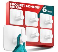 Menz 6 Pièces Crochet Adhesif Mural, Porte Serviette Salle de Bain, Etanche Autocollan Accroche Pour Torchon de Cuisine, Blanc