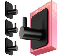 Menz Lot de 4 crochets muraux autocollants - En acier inoxydable 304 - Pour salle de bain - Noir mat - Pour salle de bain, cuisine