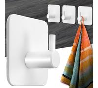Menz Lot de 4 porte-serviettes sans perçage - Blanc - En acier inoxydable - Crochets fonctionnels - Pour salle de bain, cuisine - Avec pastilles adhésives imperméables