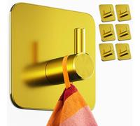 Menz Lot de 6 crochets porte-serviettes sans perçage - Extra solides - Sans perçage - Crochets adhésifs en acier inoxydable - Avec pastilles adhésives imperméables - Pour salle de bain - Doré