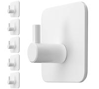 Menz Lot de 6 porte-serviettes sans perçage - Blanc - Crochets adhésifs imperméables en acier inoxydable pour salle de bain - Crochets autocollants de qualité supérieure - Porte-serviettes de salle de