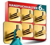Menz Lot de 6 porte-serviettes sans perçage - En acier inoxydable doré - Supports classiques et fonctionnels - Fixations adhésives puissantes pour murs élégants