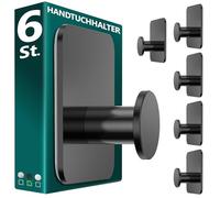 Menz Lot de 6 porte-serviettes sans perçage en acier inoxydable - Noir | Porte-serviettes de salle de bain robuste, crochet adhésif moderne pour salle de bain, crochet autocollant