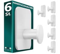 Menz Lot de 6 porte-serviettes sans perçage en blanc - Porte-serviettes de salle de bain robustes - Crochets adhésifs modernes pour salle de bain - Crochets adhésifs - Idéal comme crochets