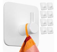 Menz Lot de 8 crochets porte-serviettes sans perçage - Extra solides - Sans perçage - Crochets adhésifs en acier inoxydable - Avec pastilles adhésives imperméables - Pour salle de bain - Blanc