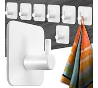 Menz Lot de 8 porte-serviettes sans perçage - Blanc - En acier inoxydable - Crochets fonctionnels - Pour salle de bain, cuisine - Avec pastilles adhésives imperméables