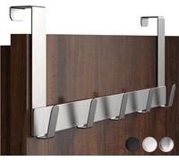 Menz Porte-manteau de porte, argent, pratique pour porte en acier inoxydable, crochets adaptés pour chambre à coucher, cuisine, salle de bain, crochet utile