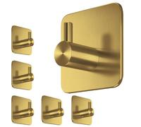 Menz Porte-serviettes sans perçage, 6 pièces, doré - Porte-serviettes en acier inoxydable pour salle de bain, crochets adhésifs résistants à l'eau, crochets autocollants durables pour la salle de bain