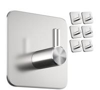 Menz Porte-serviettes sans perçage, Argent - Lot de 6 Porte-serviettes en acier inoxydable pour salle de bain, Crochets adhésifs étanches pour toutes les surfaces de salle de bain, Crochets