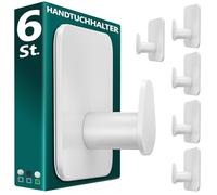 Menz Porte-serviettes sans perçage en acier inoxydable, 6 pièces, Blanc | Porte-serviettes de salle de bain robuste, crochet adhésif ovale, crochet adhésif pour salle de bain, crochet autocollant