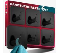 Menz Porte-serviettes sans perçage en acier inoxydable, lot de 6 - Porte-serviettes de salle de bain résistants à l'eau en noir, crochets adhésifs ovales pour la salle de bain, crochets autocollants