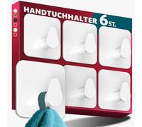 Menz Porte-serviettes sans perçage en acier inoxydable, lot de 6 - Porte-serviettes de salle de bain résistants à l'eau en blanc, crochets adhésifs ovales pour la salle de bain, crochets autocollants