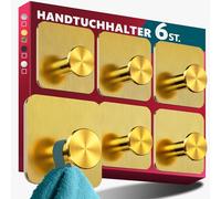 Menz Porte-serviettes sans perçage en acier inoxydable, lot de 6 - Porte-serviettes de salle de bain résistants à l'eau en doré, crochets adhésifs modernes pour la salle de bain, crochets autocollants