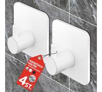 Menz Porte-serviettes sans perçage en blanc - Lot de 4 crochets adhésifs en acier inoxydable avec pastilles adhésives imperméables - Pour salle de bain, cuisine, salle de bain