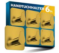 Menz Porte-serviettes sans perçage en doré, 6 pièces - Porte-serviettes de salle de bain robustes, crochets adhésifs ovales, crochets pour la salle de bain, crochets autocollants, idéaux comme