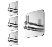 Menz Porte-serviettes sans perçage - Lot de 4 crochets adhésifs en acier inoxydable avec pastilles adhésives imperméables - Pour salle de bain, cuisine, salle de bain