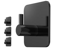 Menz Porte-serviettes sans perçage - Lot de 4 crochets noirs - Crochets adhésifs imperméables en acier inoxydable pour salle de bain - Crochets autocollants de qualité supérieure - Porte-serviettes de
