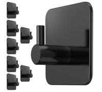 Menz Porte-serviettes sans perçage, lot de 8 crochets, noir - Crochets adhésifs résistants à l'eau, crochets en acier inoxydable pour salle de bain, crochets autocollants de haute qualité