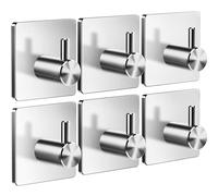 Menz ZT Lot de 6 crochets adhésifs pour salle de bain et cuisine en acier inoxydable avec coussinets adhésifs