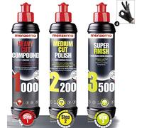 Menzerna Heavy Cut Compound 1000, Medium Cut Polish 2200, Super Finish 3500 (250ml Chacun) + Gants de Protection Detailmate