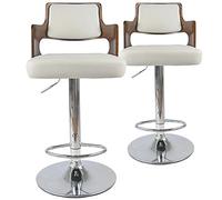 Menzzo 3327480019337 Russel Lot de 2 Chaises de Bar Polyuréthane/Bois Noisette/Blanc 46 x 44 x 88 cm