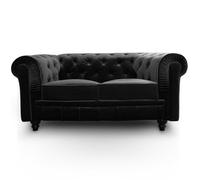 Menzzo A605V2 Contemporain Canapé 2 Places Bois/Velours Noir 80 x 157 x 72 cm