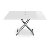 Menzzo B2219 Contemporain Carrera XL Table Basse Relevable Bois/INOX Laqué Blanc 75/120 x 150/120 x 39/76,3 cm