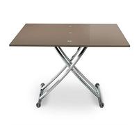 Menzzo B2219S Contemporain Carrera Table Basse Relevable Bois/INOX Laqué Taupe 57/100 x 100/114,2 x 39/76,3 cm