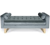 Menzzo Banquette capitonnée Shell Velours Argent, Structure Métal Doré - Assise Lounge 2 Places Confortable - Design Contemporain & Élégant pour Salon, Chambre, Entrée